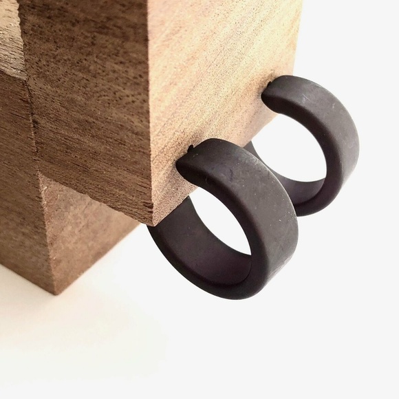 Black Frosted Wide Classic Hoop Earrings - Picture 8 of 8